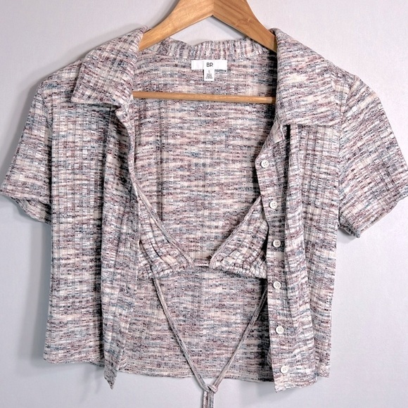 BP Space Dye Button-Up Crop Cardigan and String Bikini Style Top size S - Picture 2 of 9